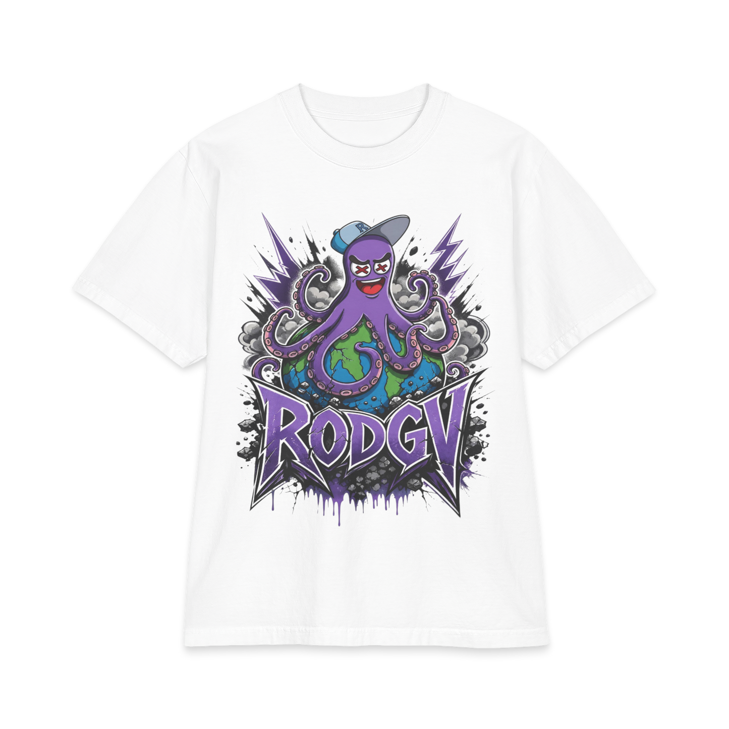 Octopus Mascot Graphic Tee — 'RODGV' Gamer Streetwear T-Shirt