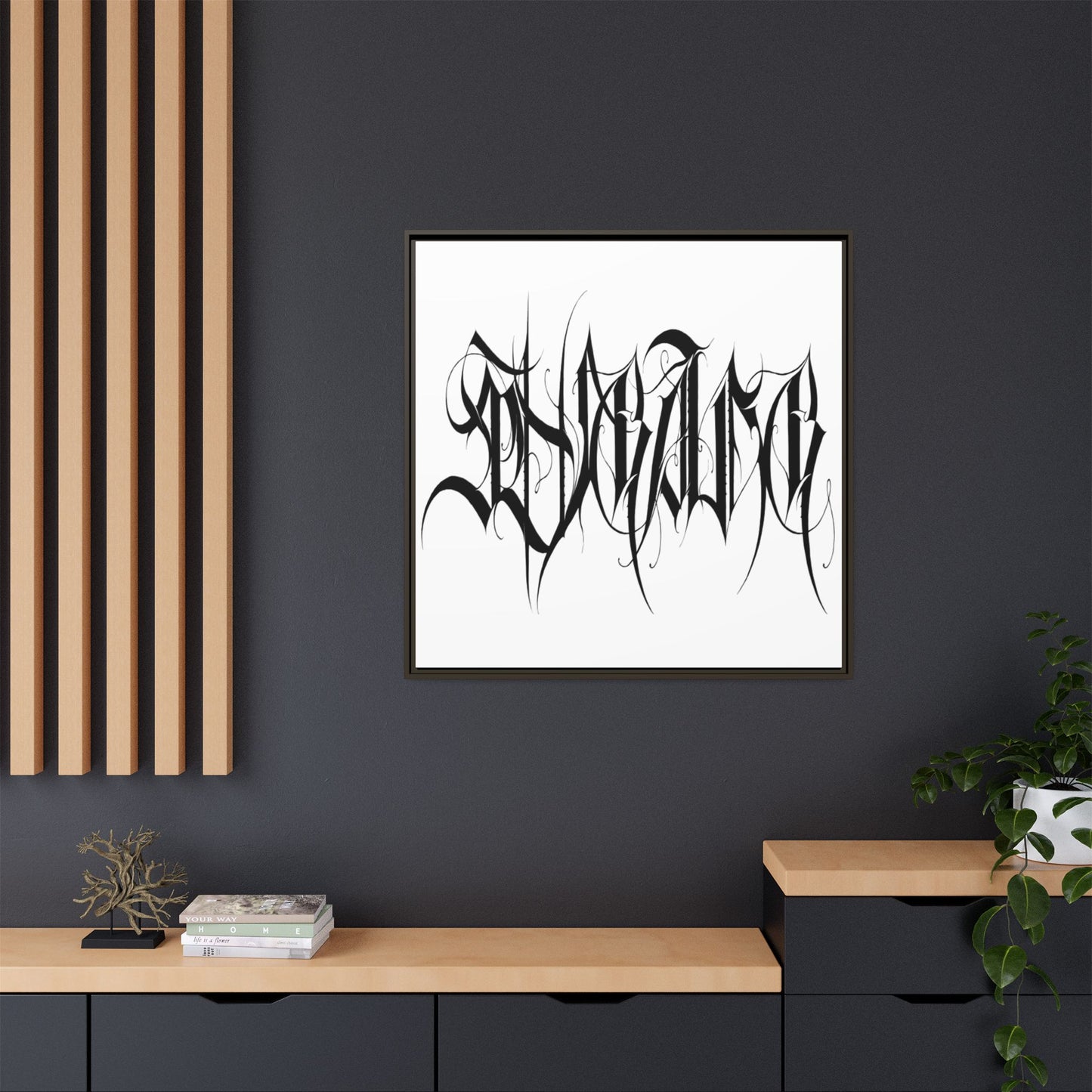 Framed Matte Canvas Art — Black Ambigram Calligraphy Print
