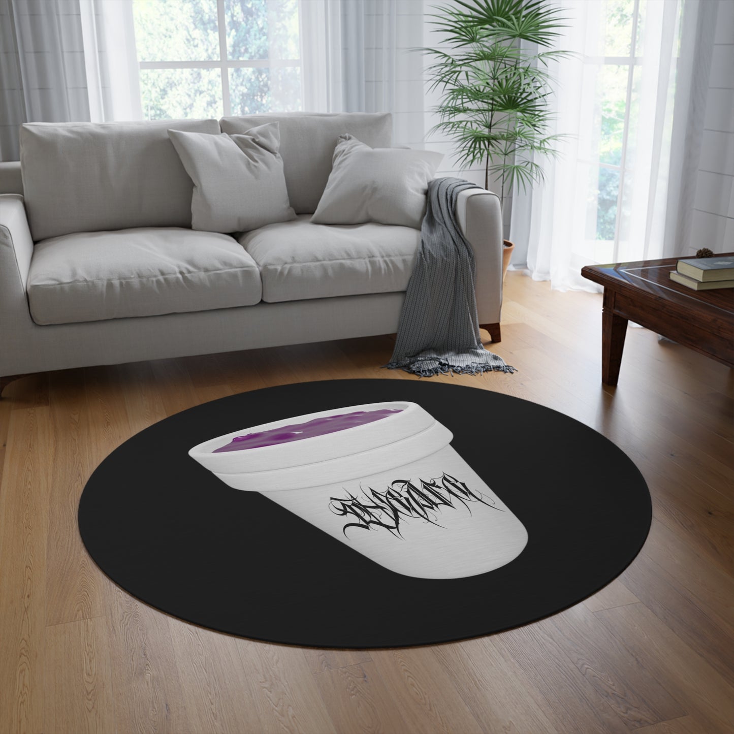 Round Rug — Purple Styrofoam Cup Graphic Floor Mat
