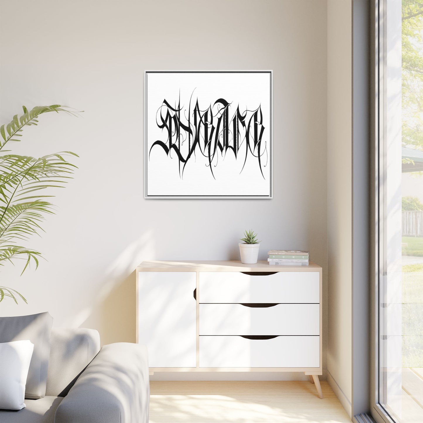 Framed Matte Canvas Art — Black Ambigram Calligraphy Print