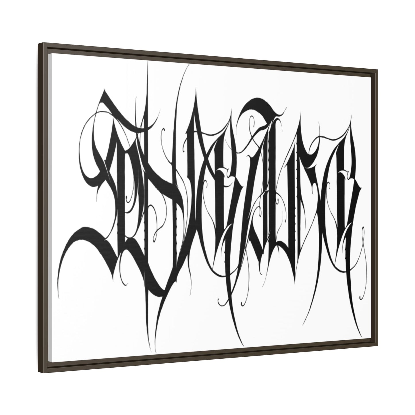 Framed Matte Canvas Art — Black Ambigram Calligraphy Print