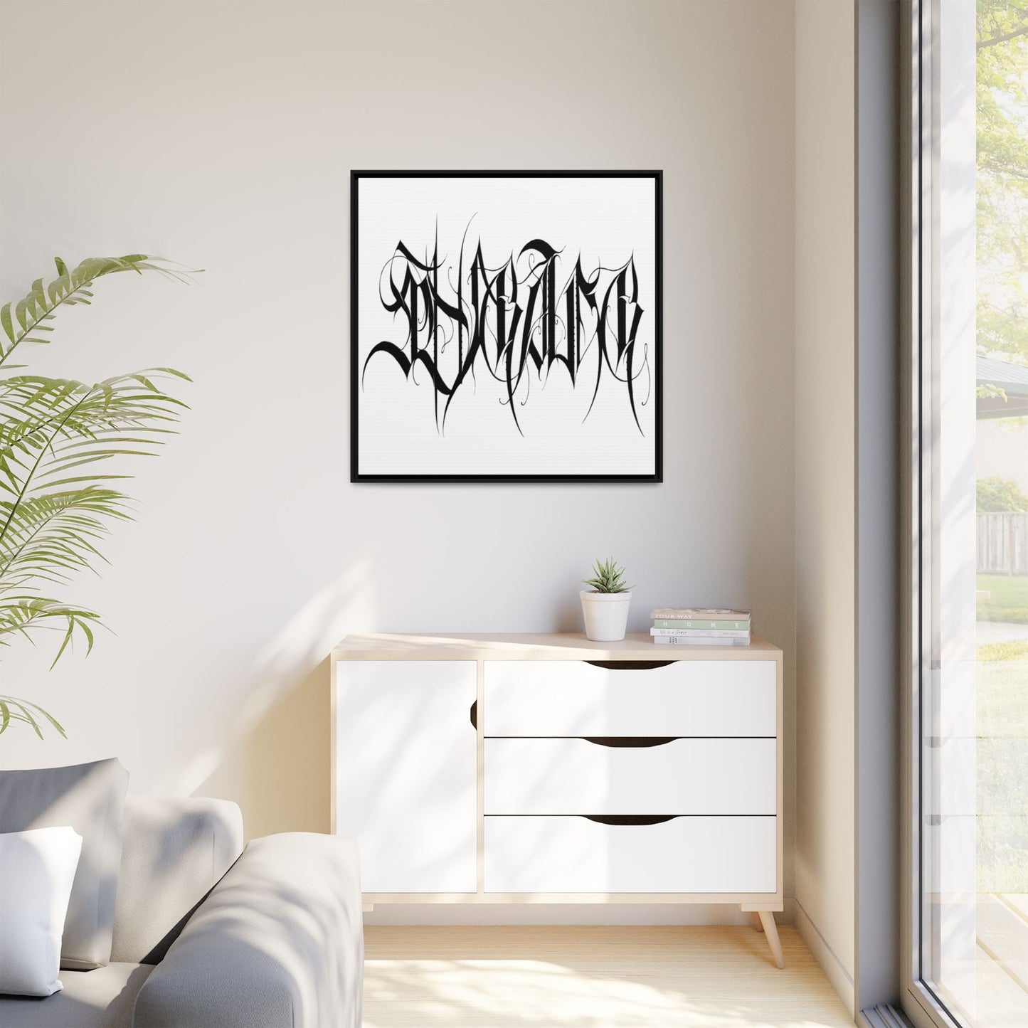 Framed Matte Canvas Art — Black Ambigram Calligraphy Print