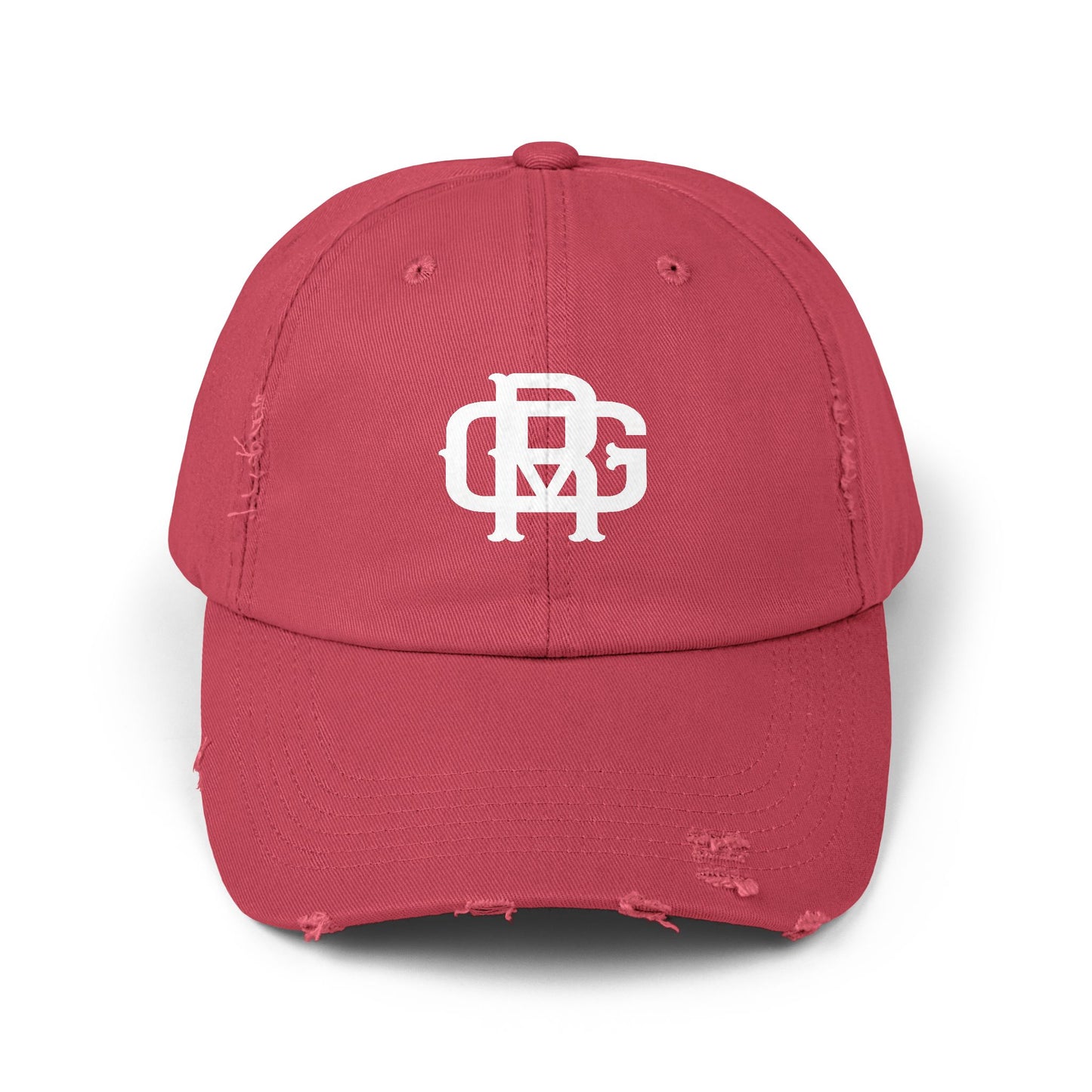 Distressed Black Dad Hat with White Interlocking Monogram