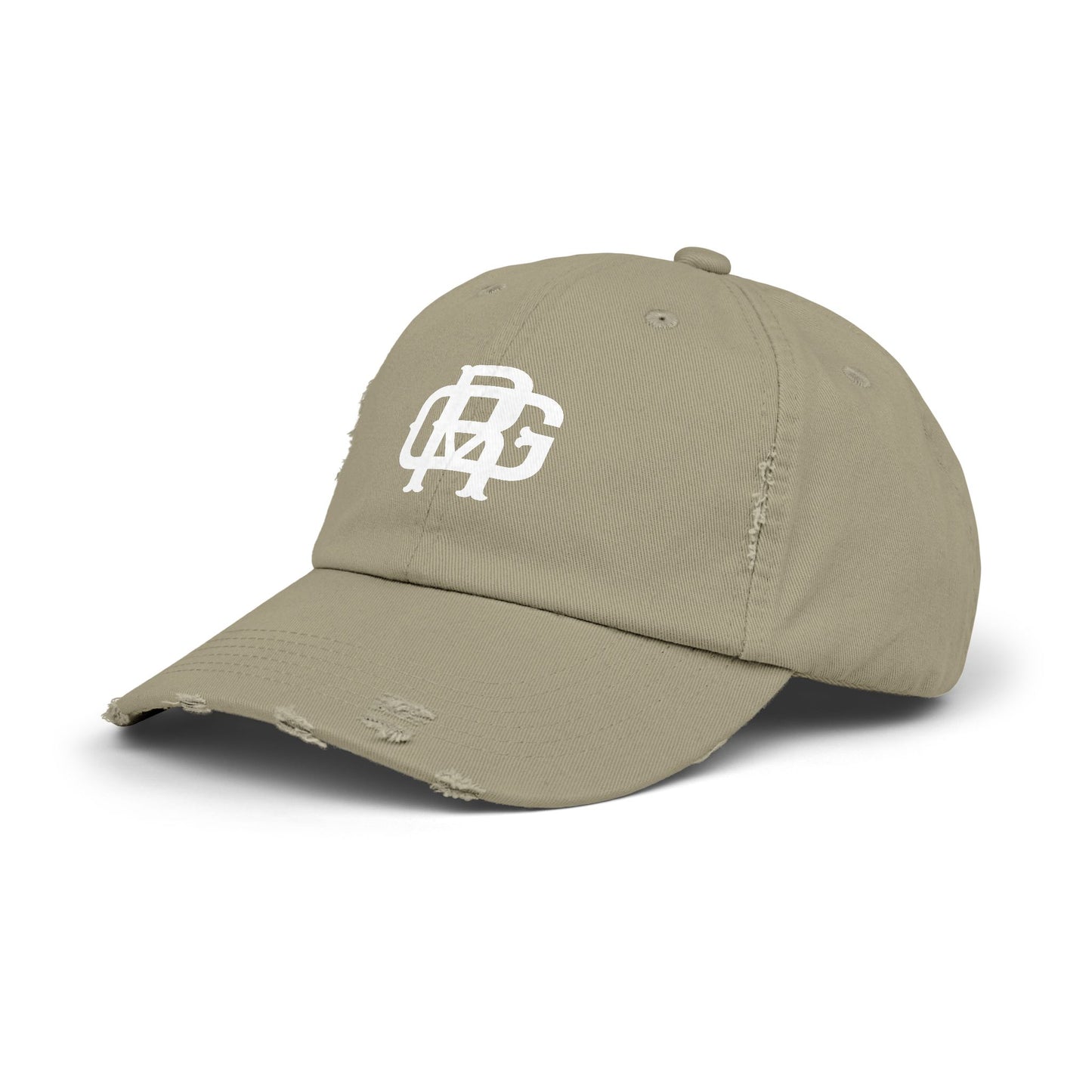 Distressed Black Dad Hat with White Interlocking Monogram