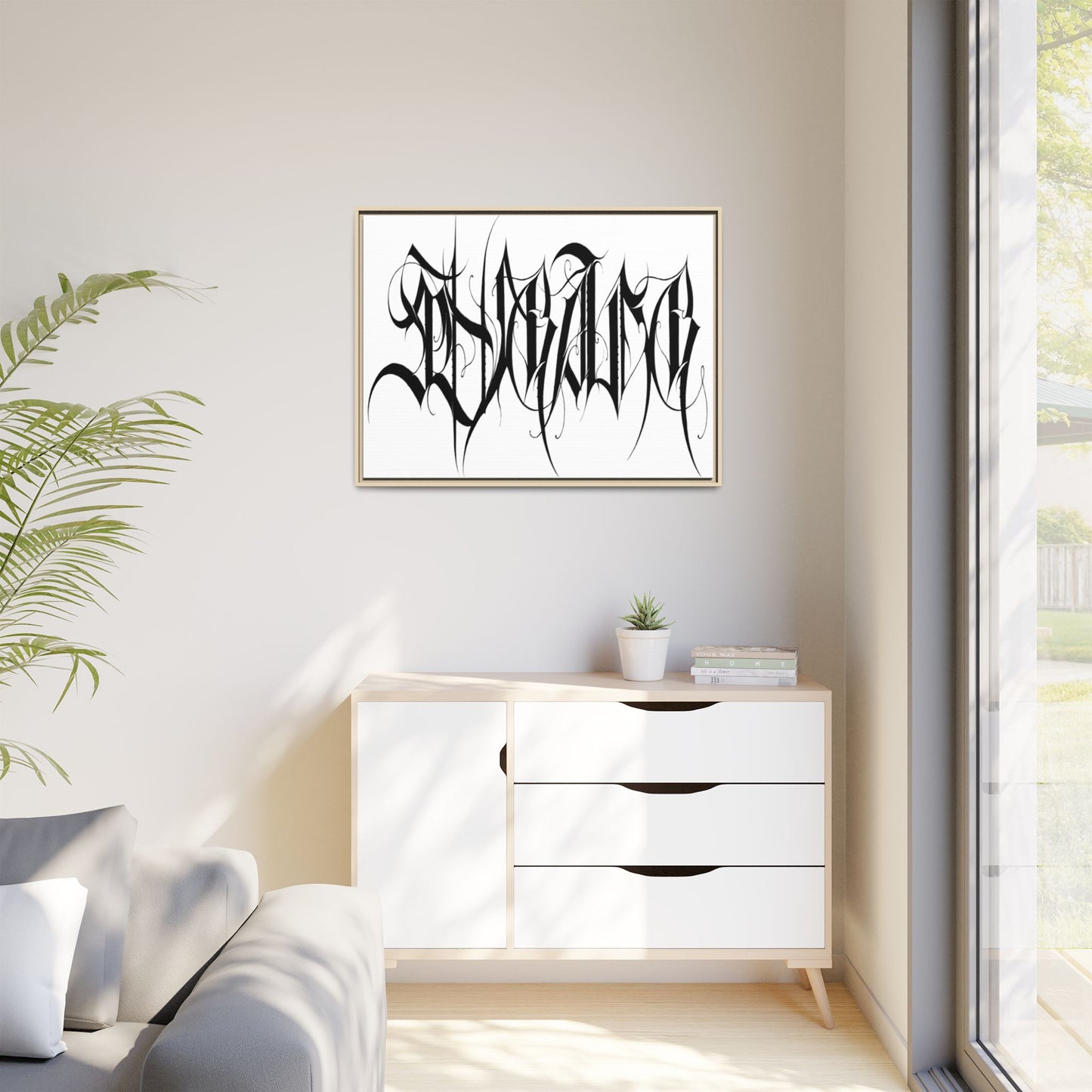 Framed Matte Canvas Art — Black Ambigram Calligraphy Print