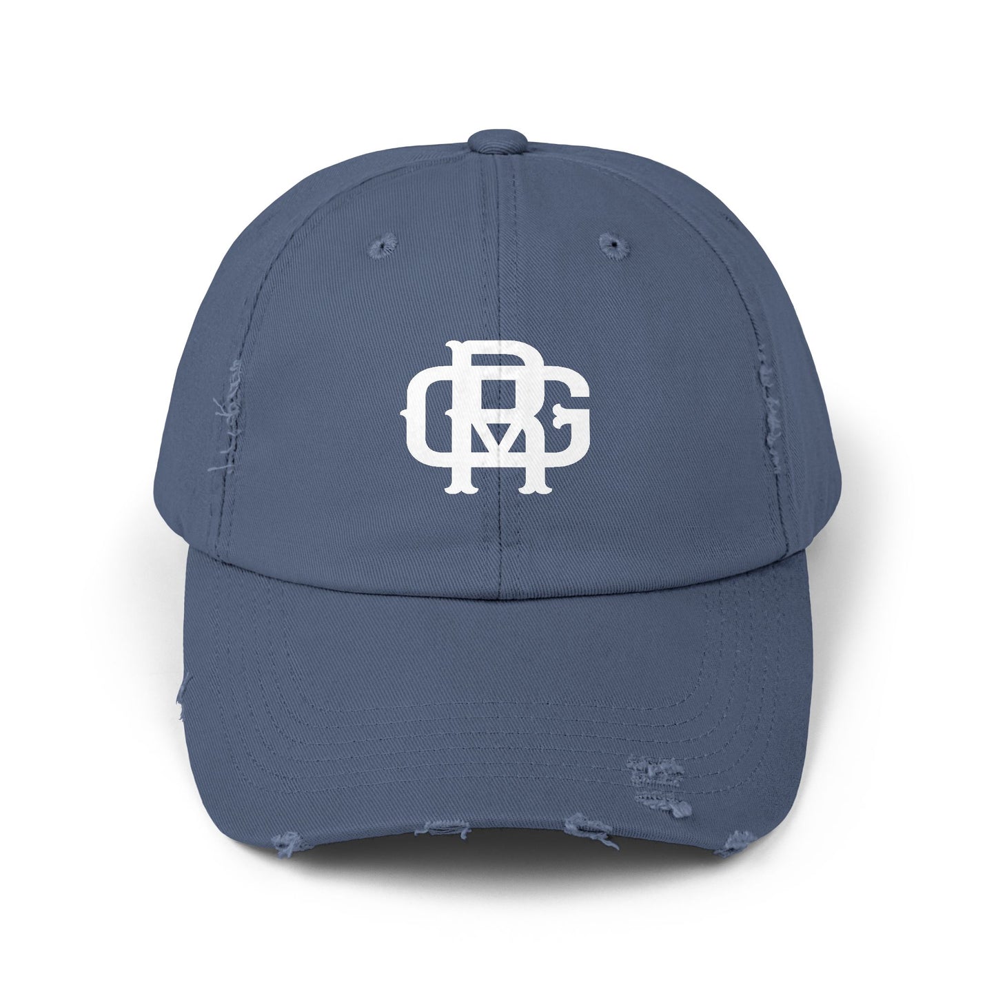 Distressed Black Dad Hat with White Interlocking Monogram