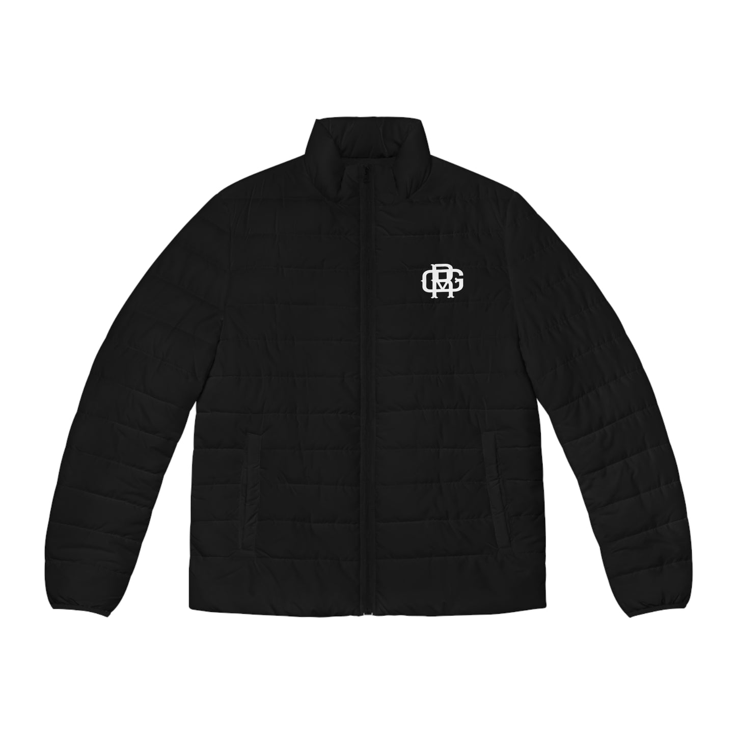 Men's Black Puffer Jacket with White Monogram — RODGV