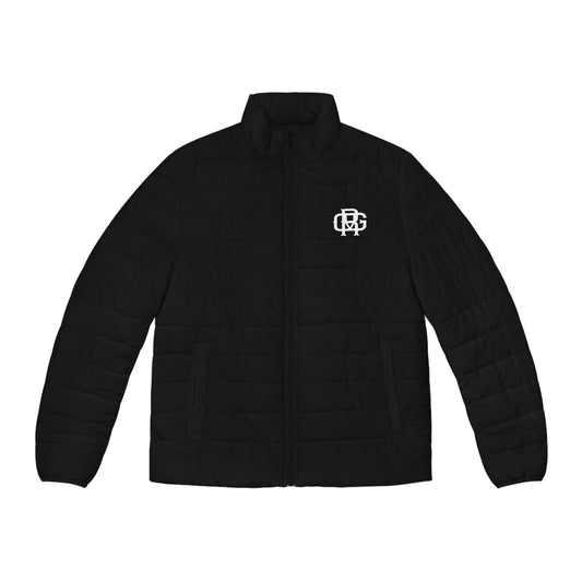 Men's Black Puffer Jacket with White Monogram — RODGV