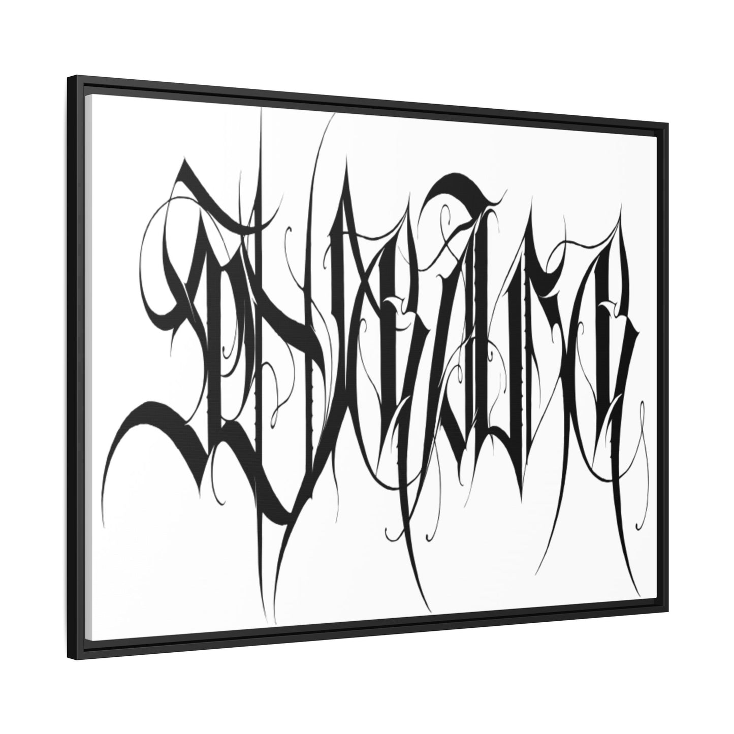 Framed Matte Canvas Art — Black Ambigram Calligraphy Print