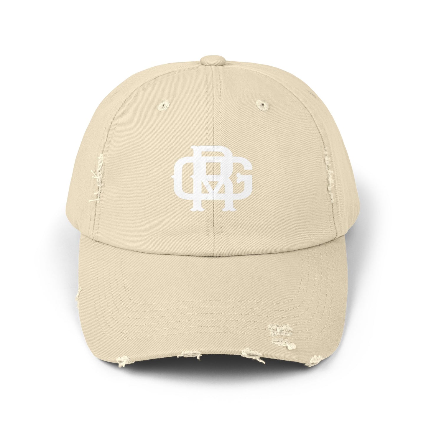 Distressed Black Dad Hat with White Interlocking Monogram