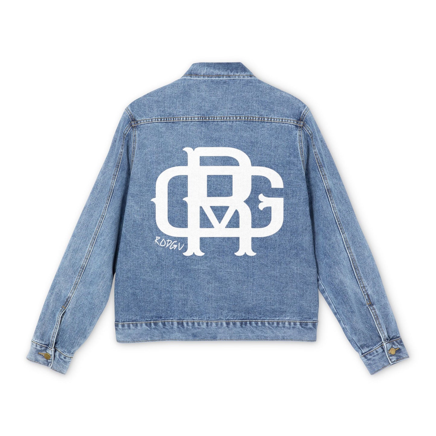 Men's  Denim Jacket with White RODGV Back Graphic — RODGV