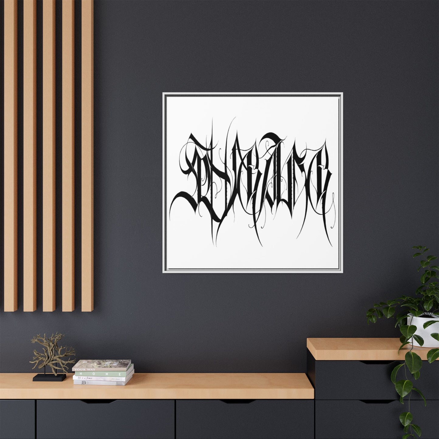 Framed Matte Canvas Art — Black Ambigram Calligraphy Print