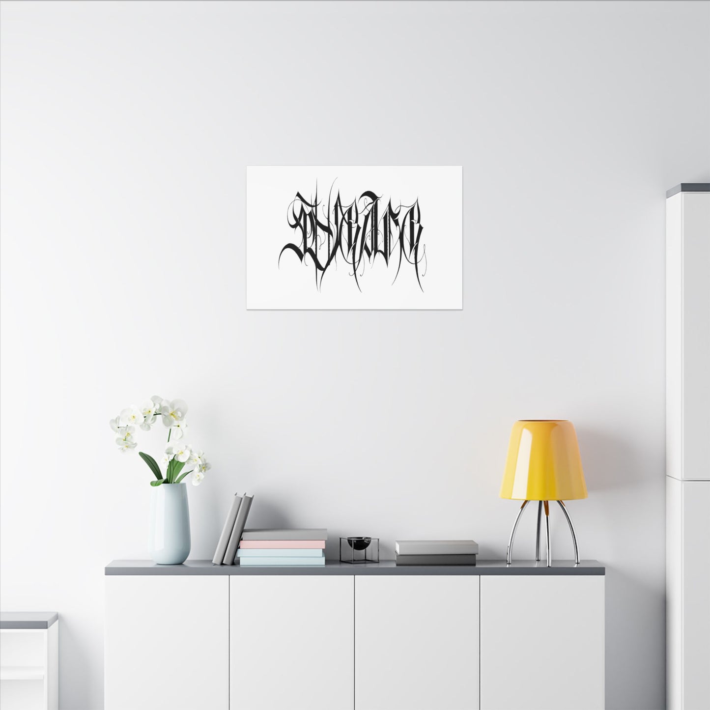 Canvas Wall Art — 'Believe' Black Ornamental Calligraphy