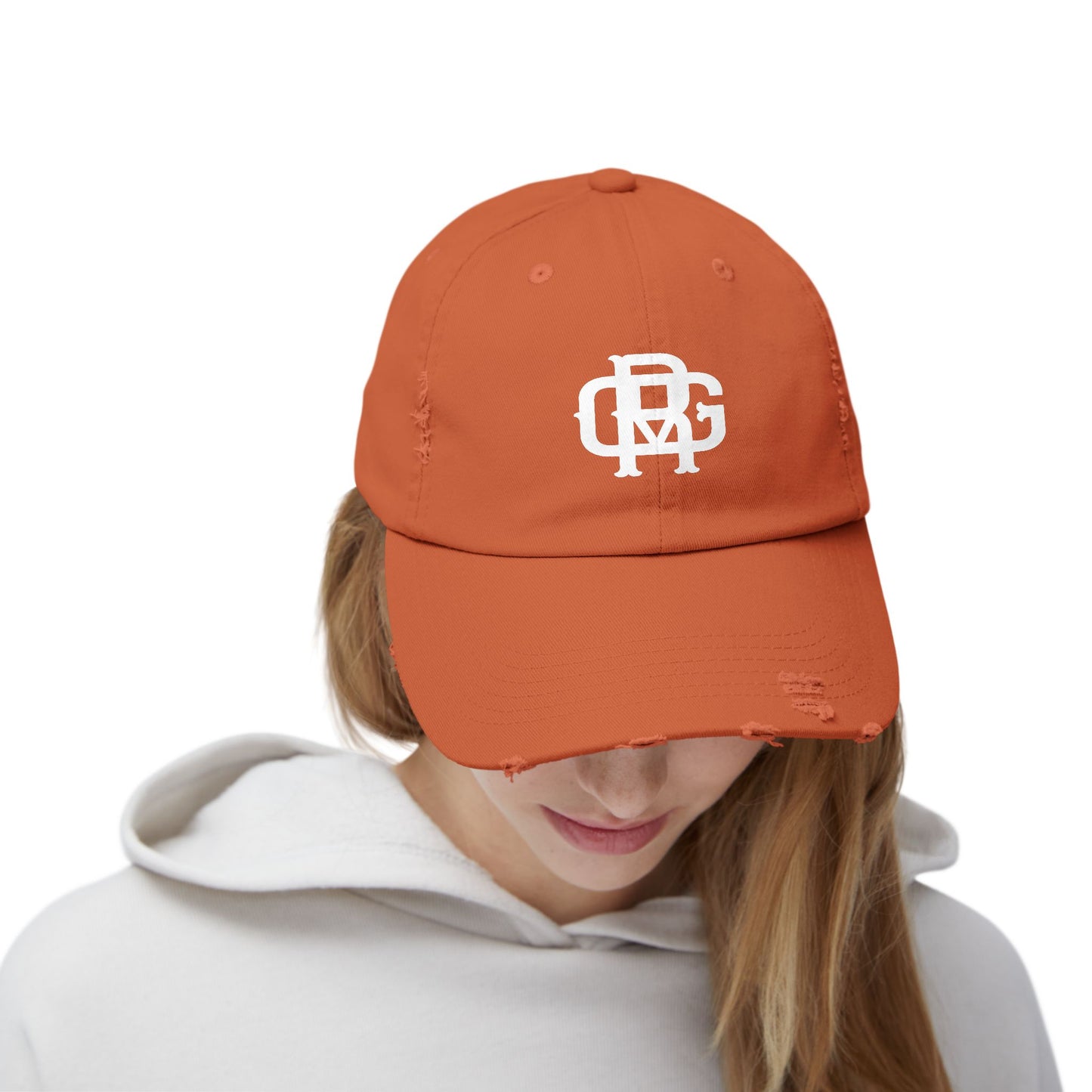 Distressed Black Dad Hat with White Interlocking Monogram