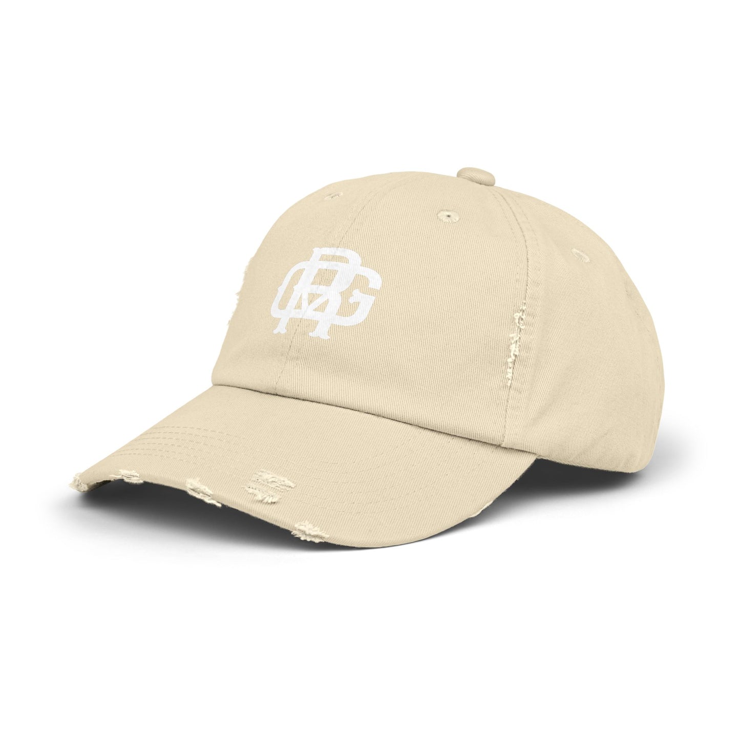 Distressed Black Dad Hat with White Interlocking Monogram