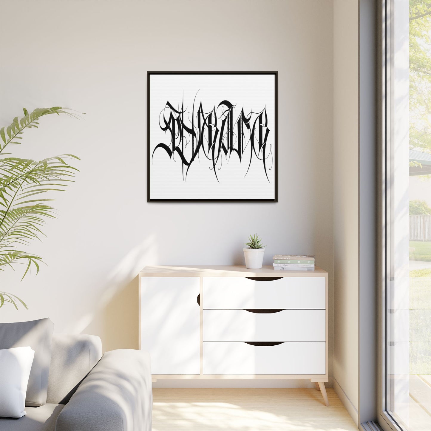 Framed Matte Canvas Art — Black Ambigram Calligraphy Print