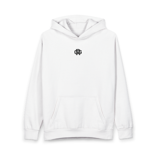 RODGV Song I RUN IT QR Code Hoodie — Minimalist White Pullover with Scannable Back Design