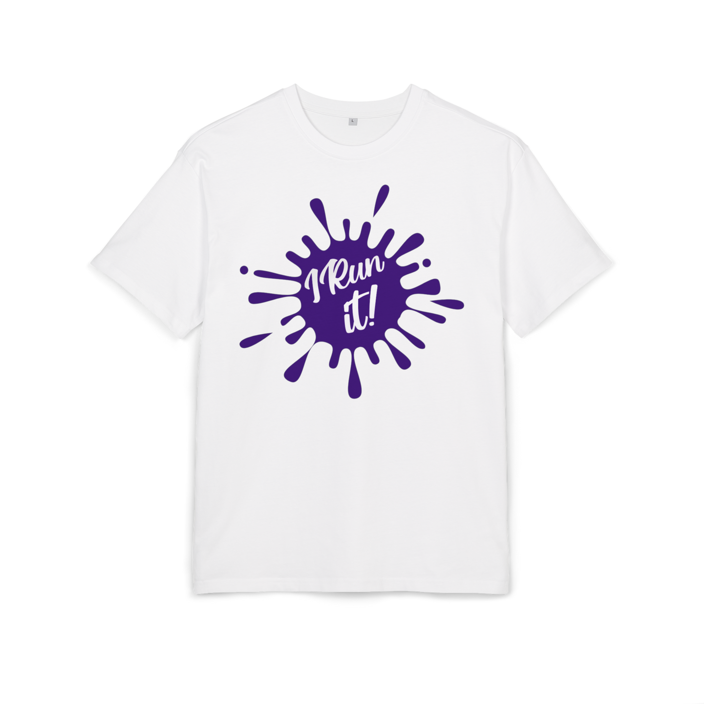 I Run It! Tee — Bold Purple Splash Graphic T-Shirt