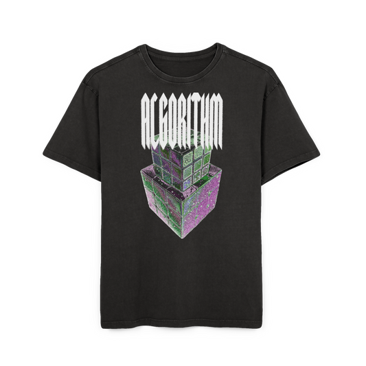 Acorithm Cube Graphic Tee — Acid Wash Oversized Men’s T‑Shirt