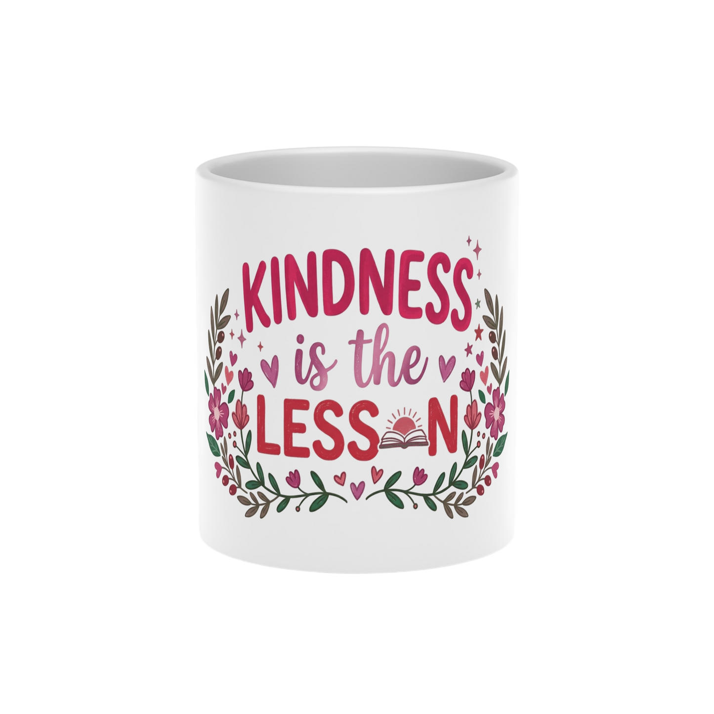 Kindness Is the Lesson Heart Mug — Floral Teacher Appreciation Coffee Cup