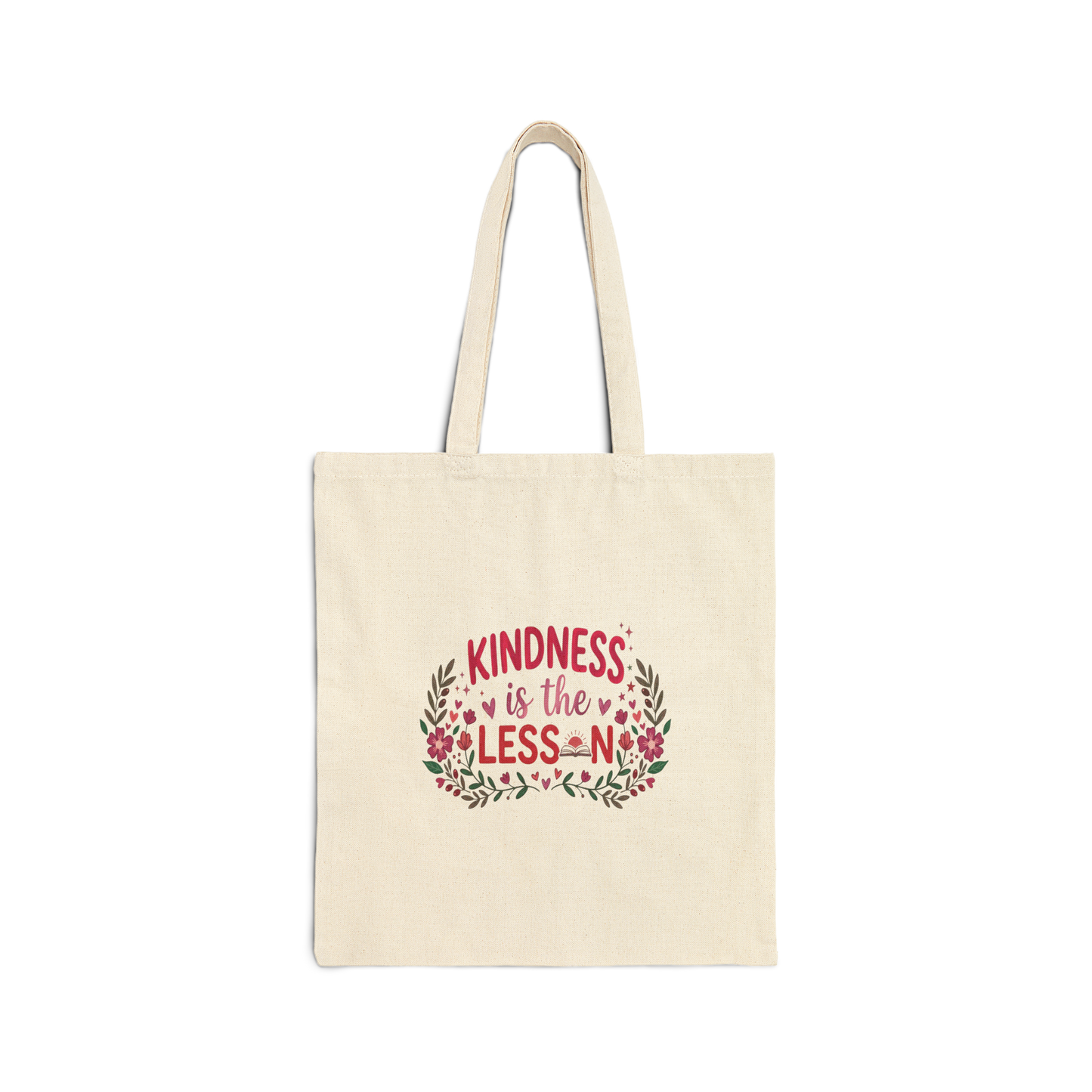 Tote Bag — “Kindness Is the Lesson” Floral Canvas Grocery & Market Tote