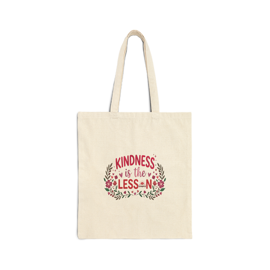 Tote Bag — “Kindness Is the Lesson” Floral Canvas Grocery & Market Tote
