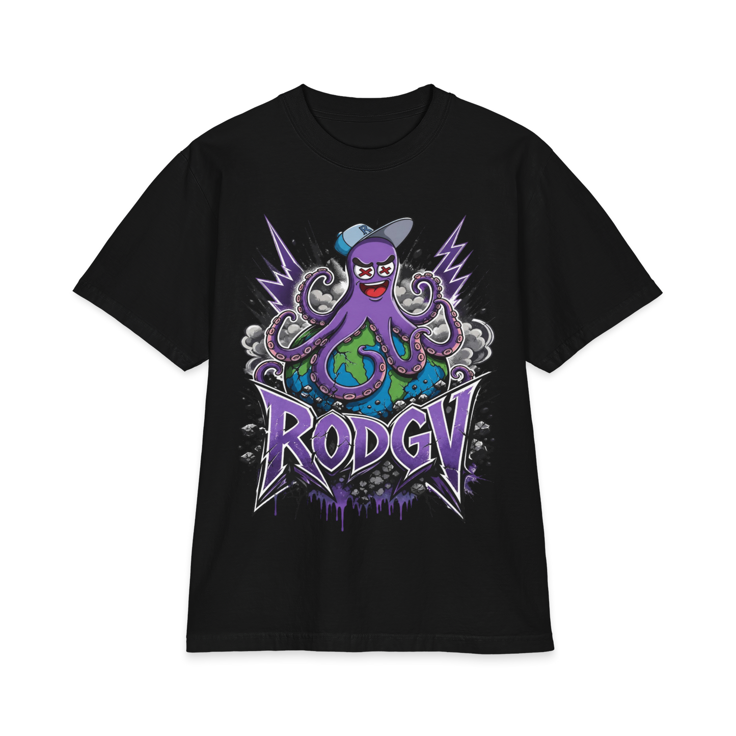 Octopus Mascot Graphic Tee — 'RODGV' Gamer Streetwear T-Shirt