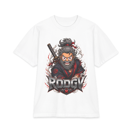 Samurai Warrior Graphic T-Shirt – 'RODGV' Bold Anime-Style Design