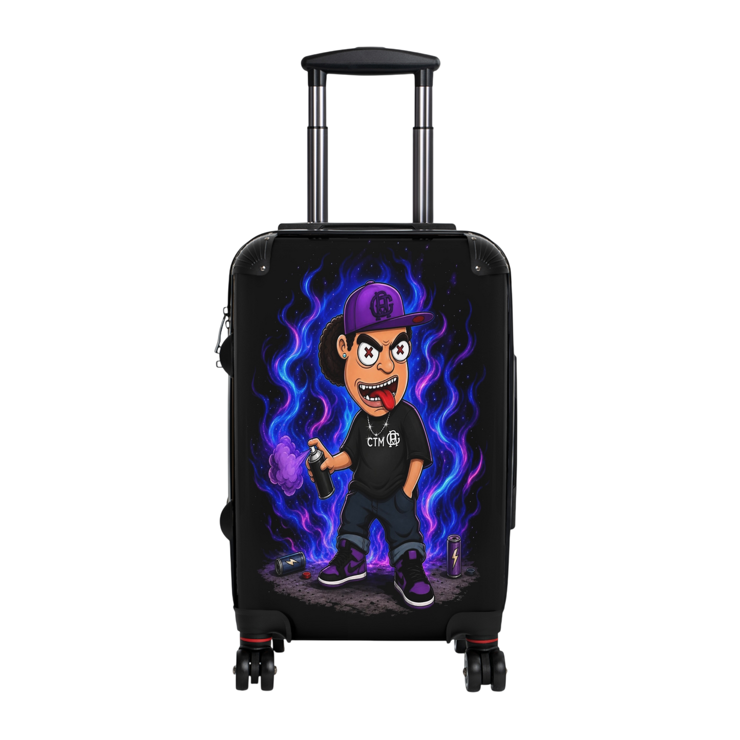Cartoon Vaporwave Suitcase - Purple Flame Streetwear Carry-On