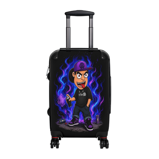 Cartoon Vaporwave Suitcase - Purple Flame Streetwear Carry-On