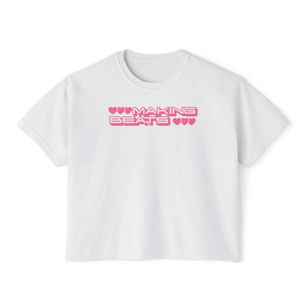 Making Beats Women's Boxy Tee — Pink Retro Heart Music Graphic