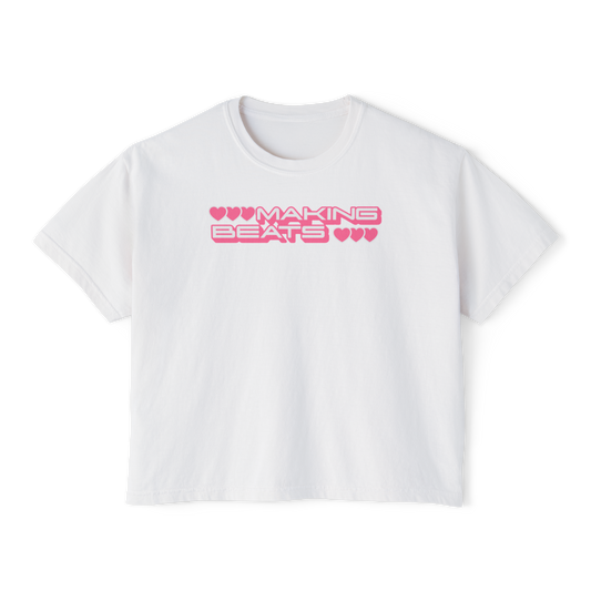 Making Beats Women's Boxy Tee — Pink Retro Heart Music Graphic