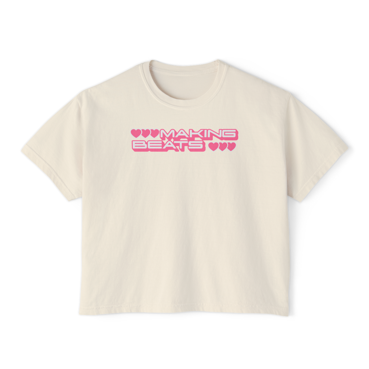 Making Beats Women's Boxy Tee — Pink Retro Heart Music Graphic