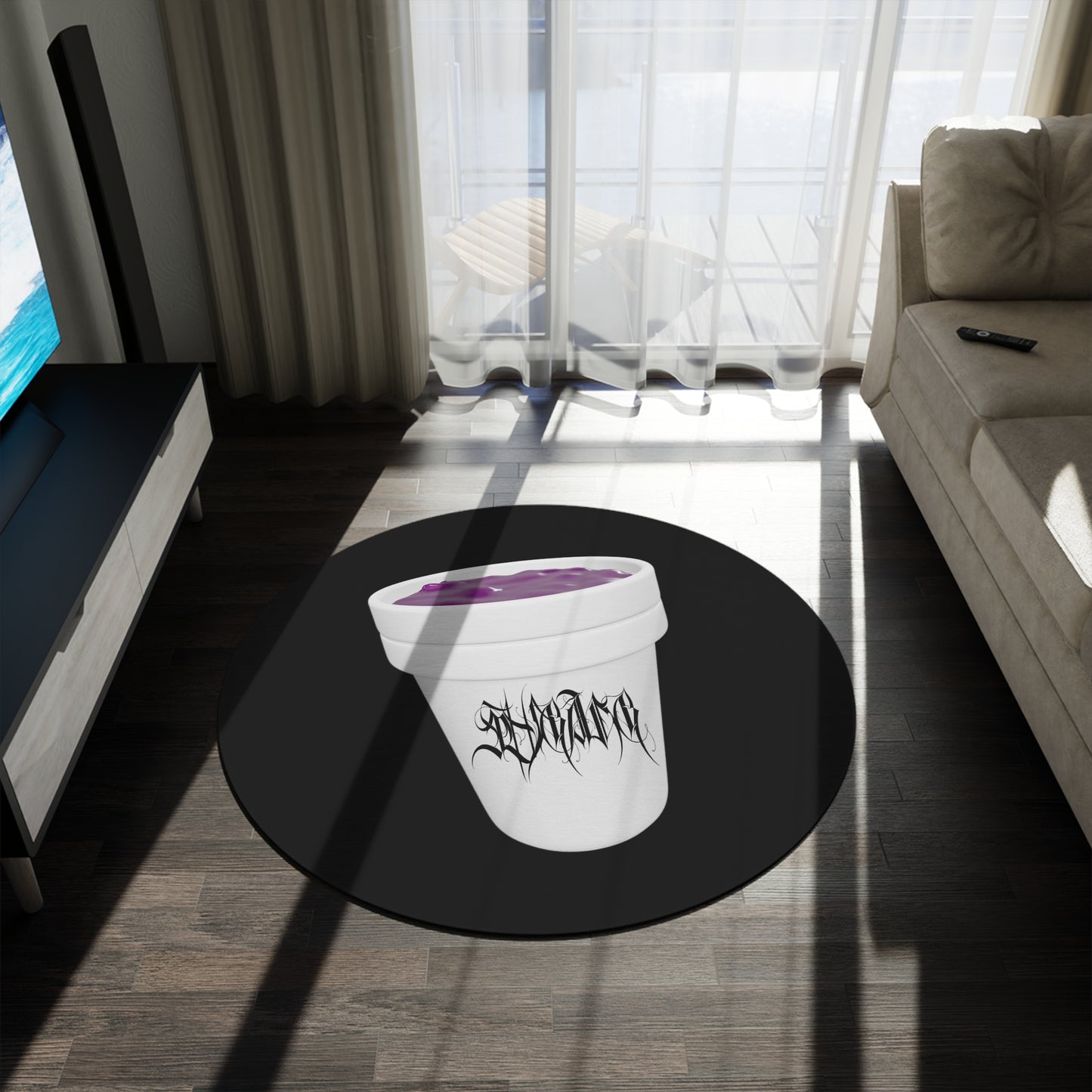 Round Rug — Purple Styrofoam Cup Graphic Floor Mat
