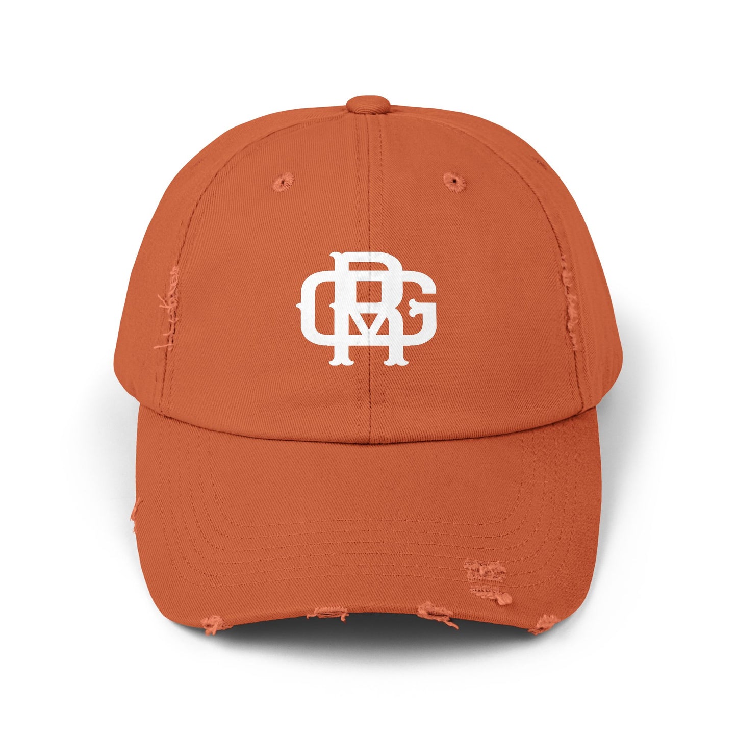 Distressed Black Dad Hat with White Interlocking Monogram