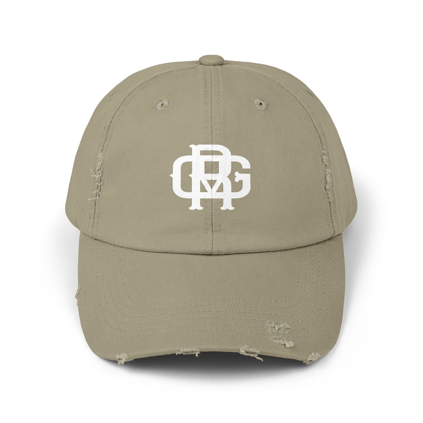 Distressed Black Dad Hat with White Interlocking Monogram