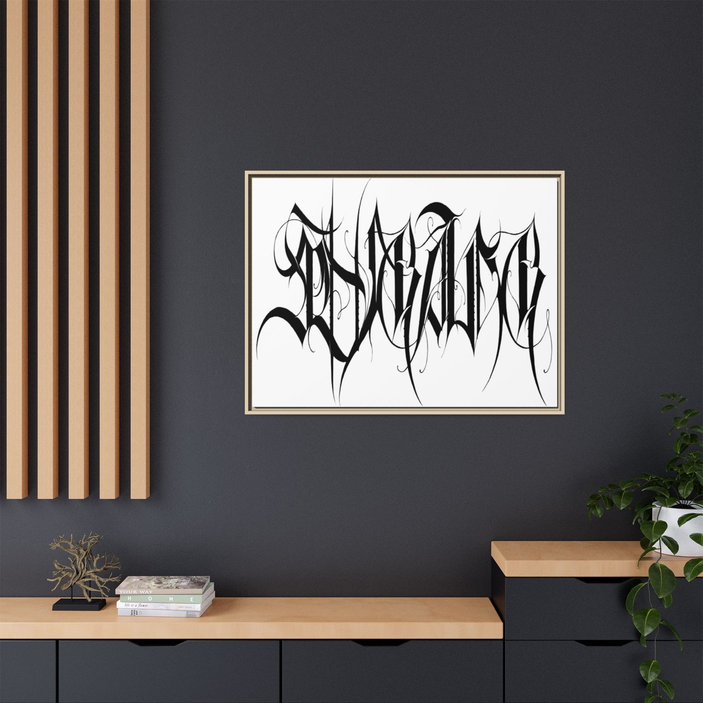 Framed Matte Canvas Art — Black Ambigram Calligraphy Print