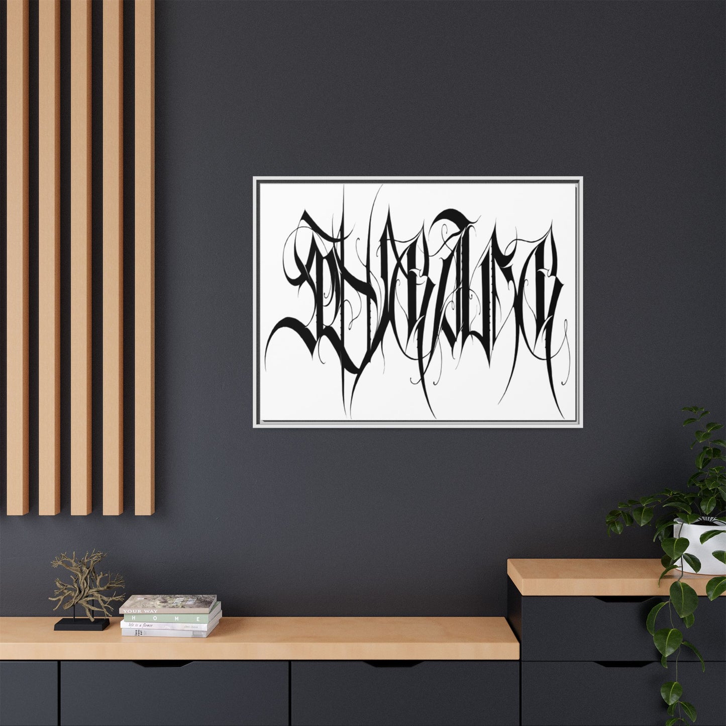 Framed Matte Canvas Art — Black Ambigram Calligraphy Print