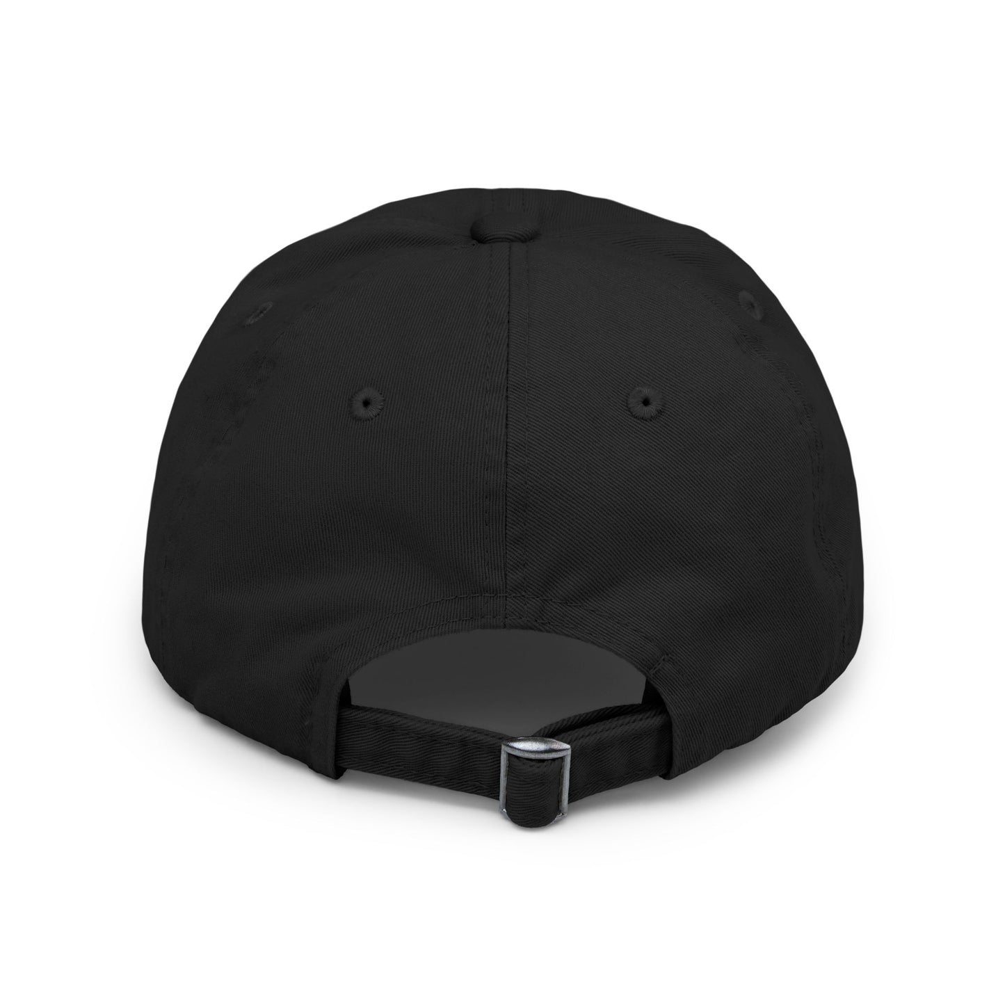 Distressed Black Dad Hat with White Interlocking Monogram