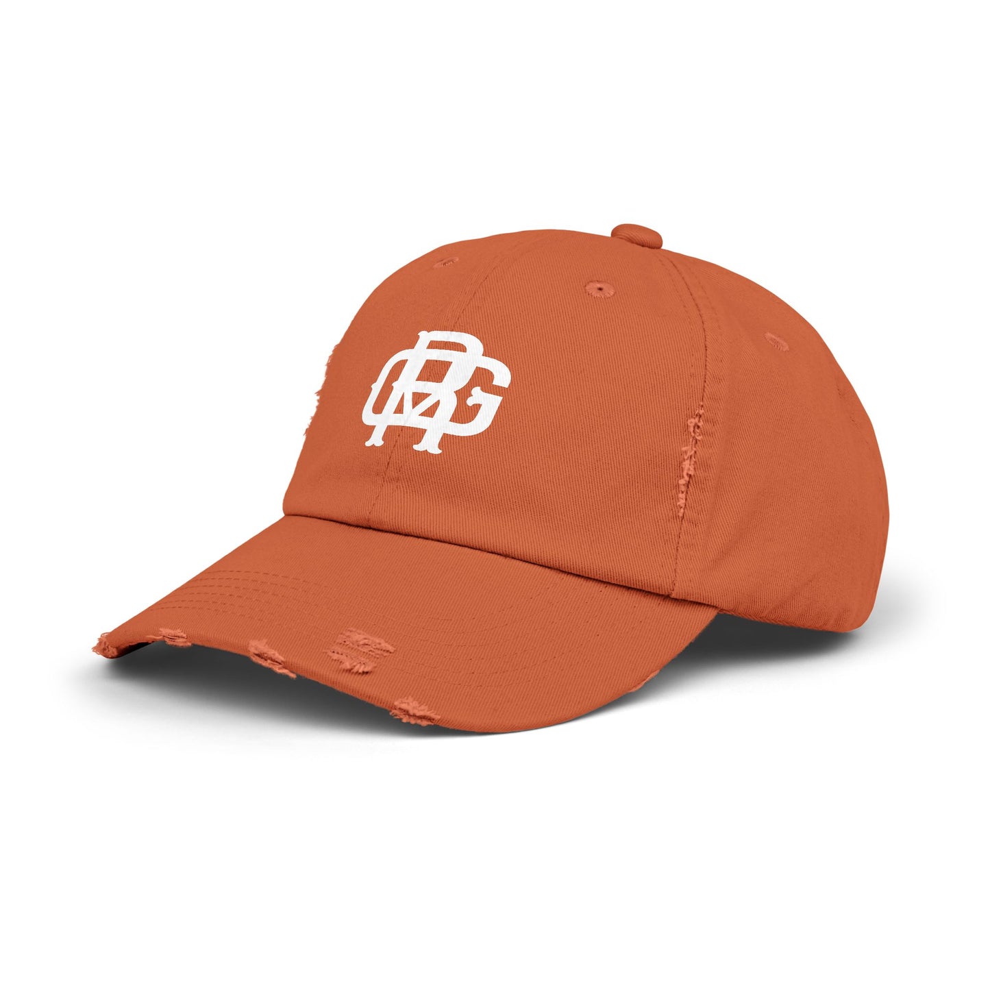 Distressed Black Dad Hat with White Interlocking Monogram