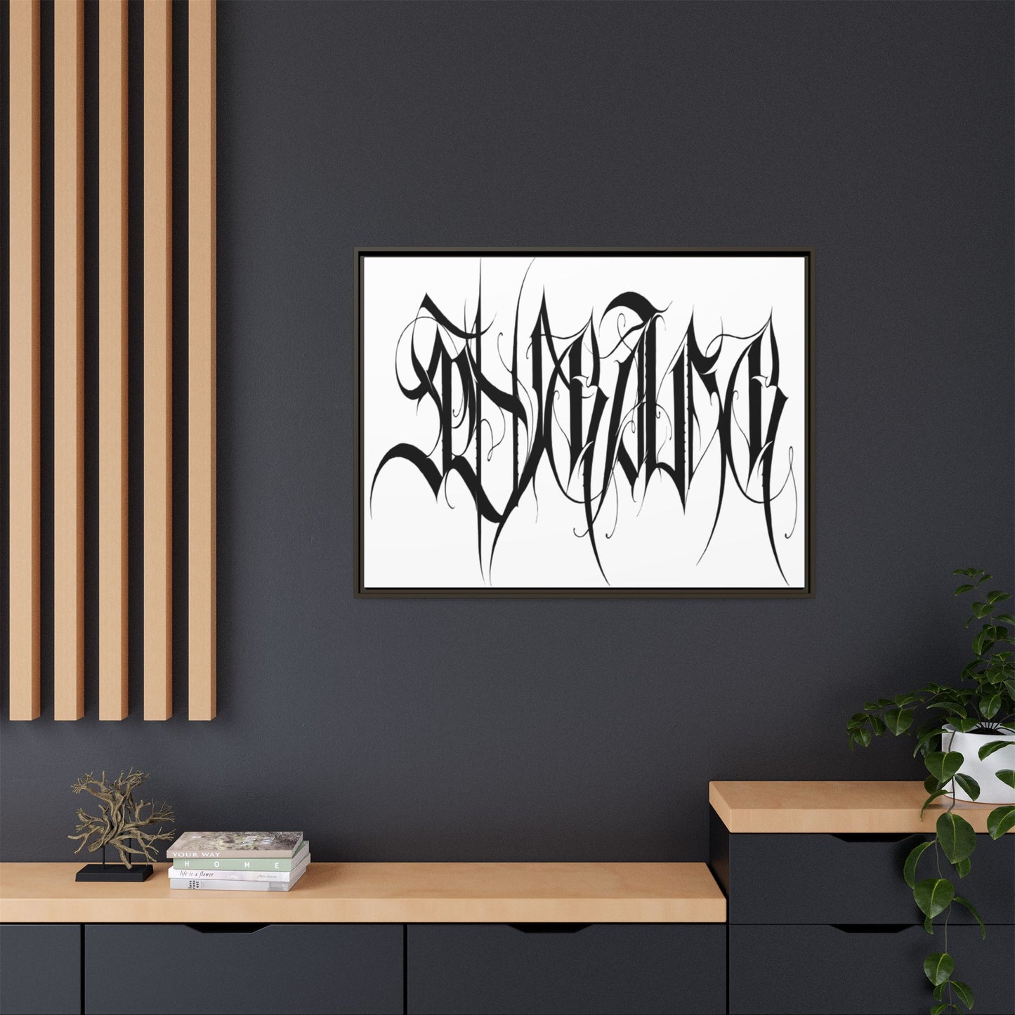 Framed Matte Canvas Art — Black Ambigram Calligraphy Print
