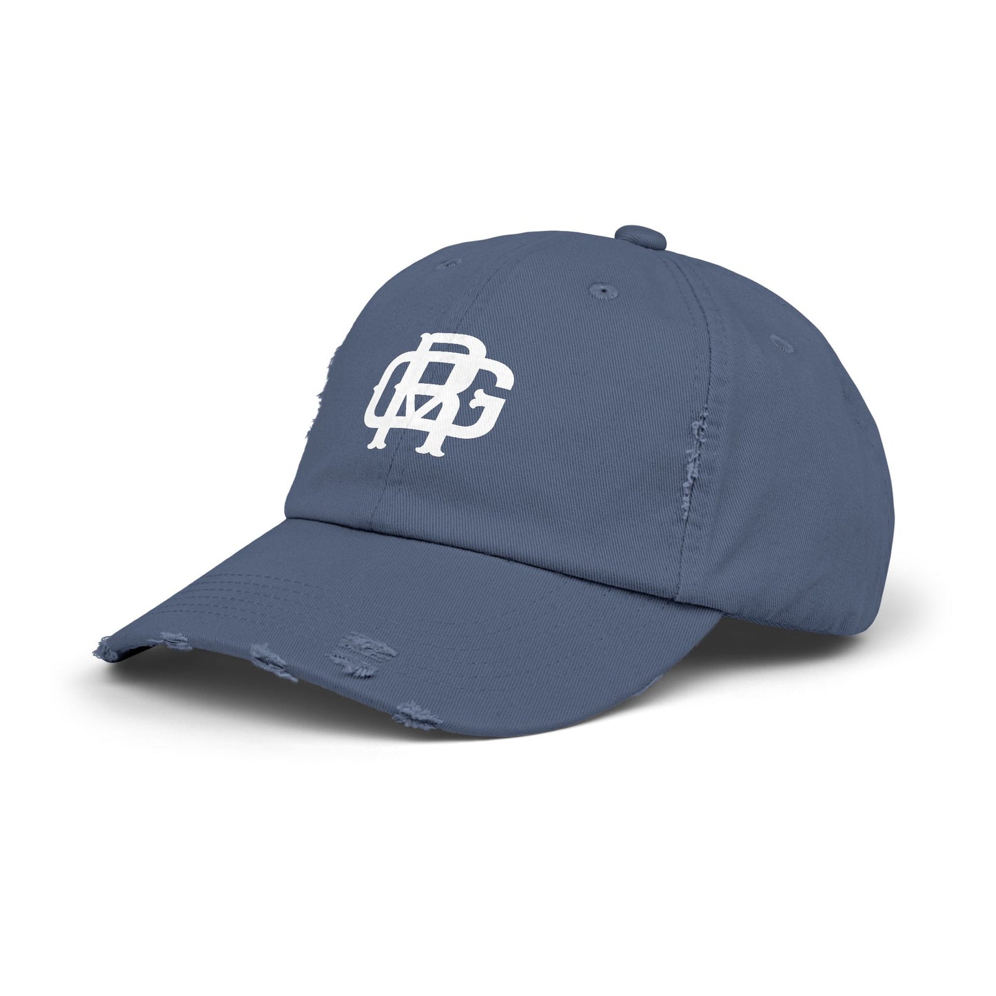 Distressed Black Dad Hat with White Interlocking Monogram