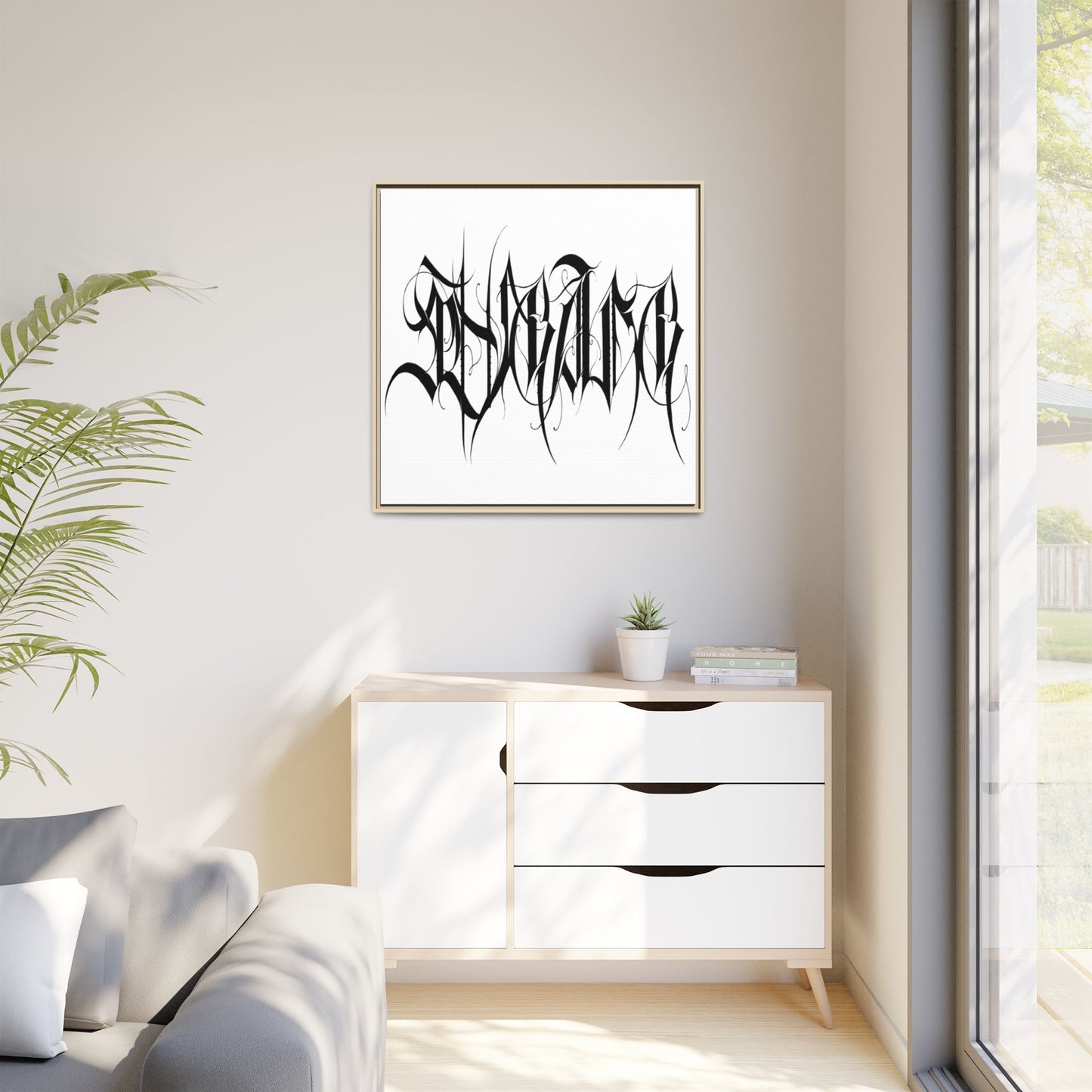 Framed Matte Canvas Art — Black Ambigram Calligraphy Print
