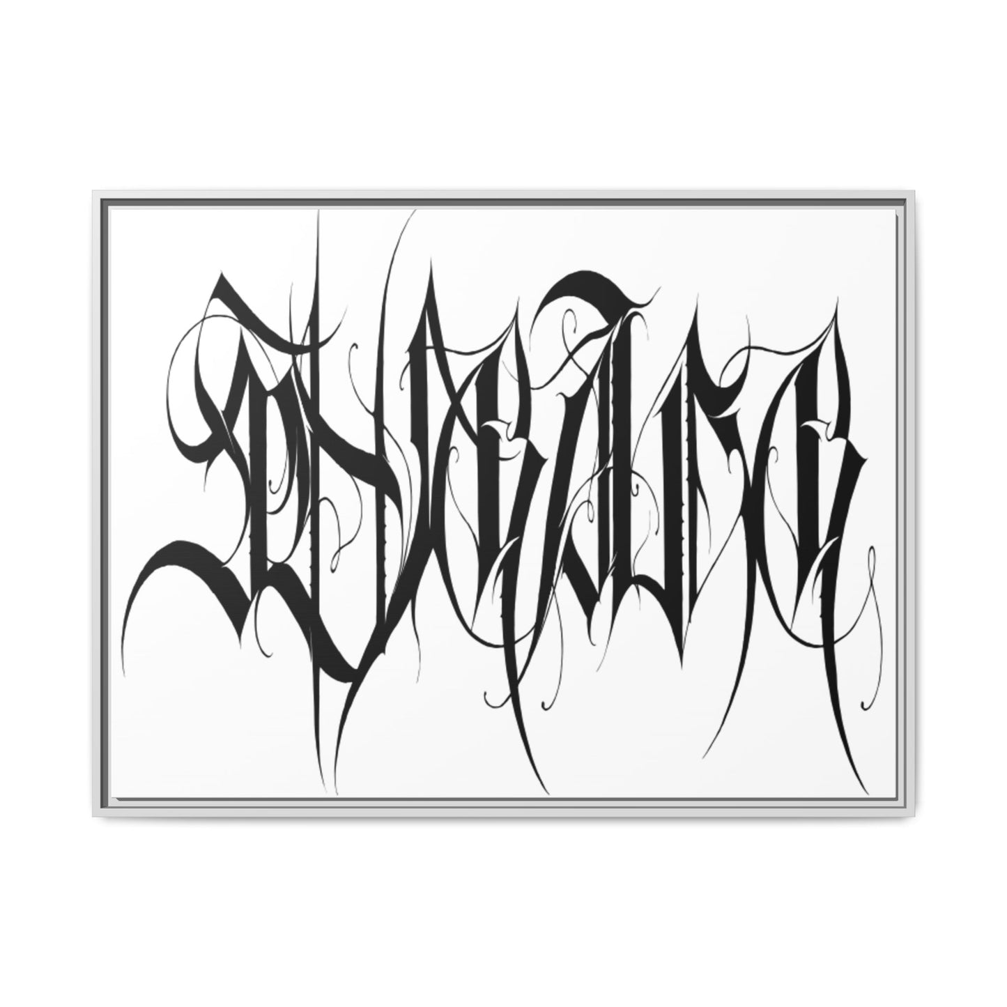Framed Matte Canvas Art — Black Ambigram Calligraphy Print