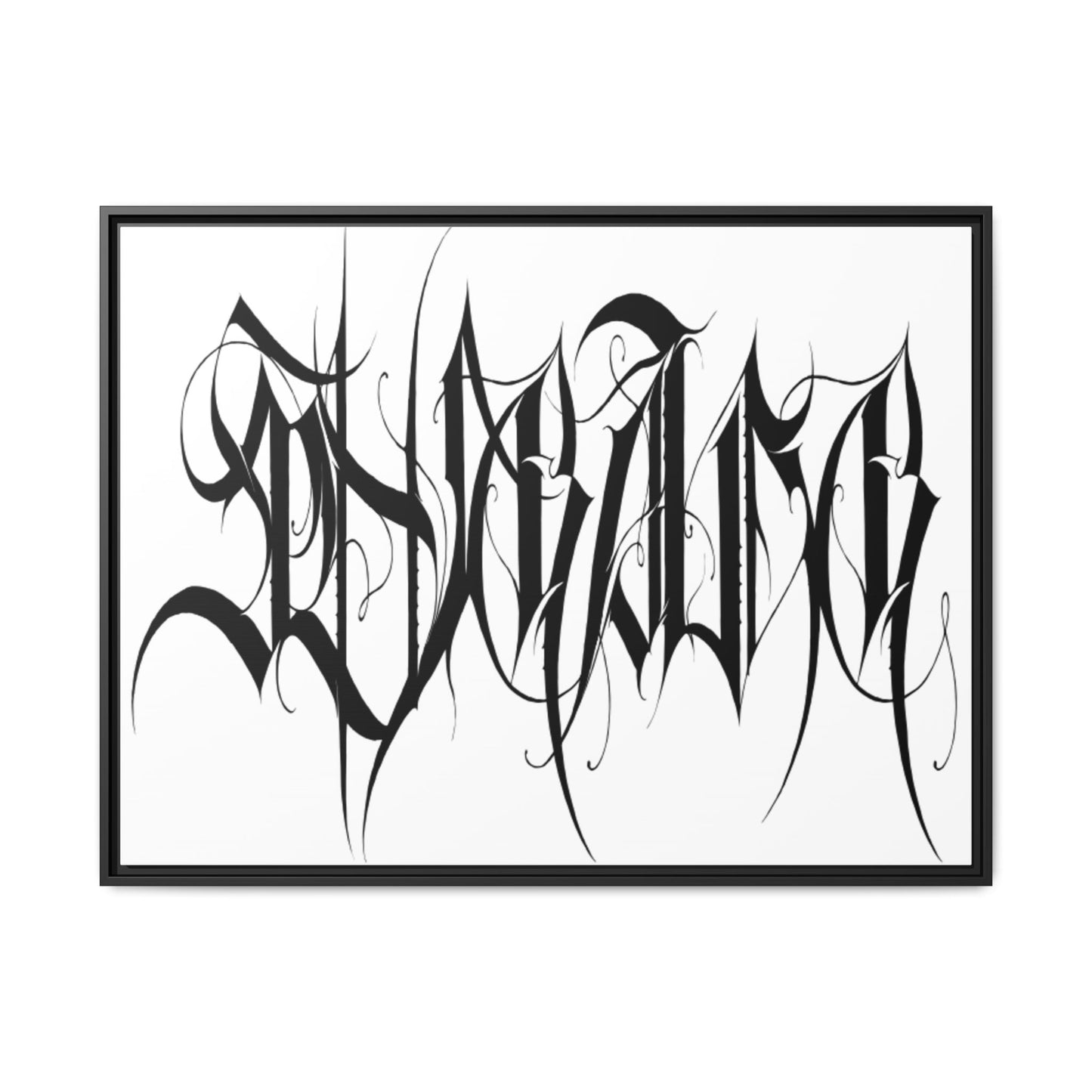 Framed Matte Canvas Art — Black Ambigram Calligraphy Print