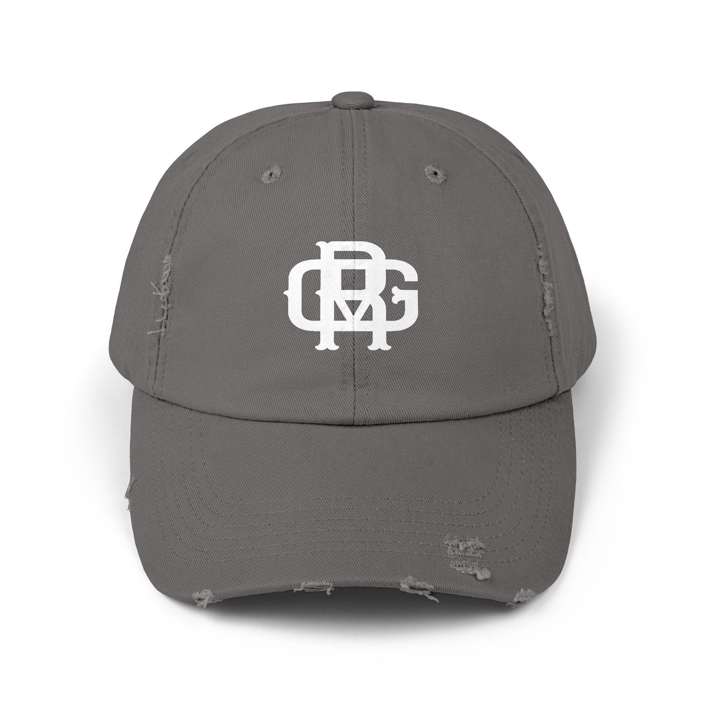 Distressed Black Dad Hat with White Interlocking Monogram