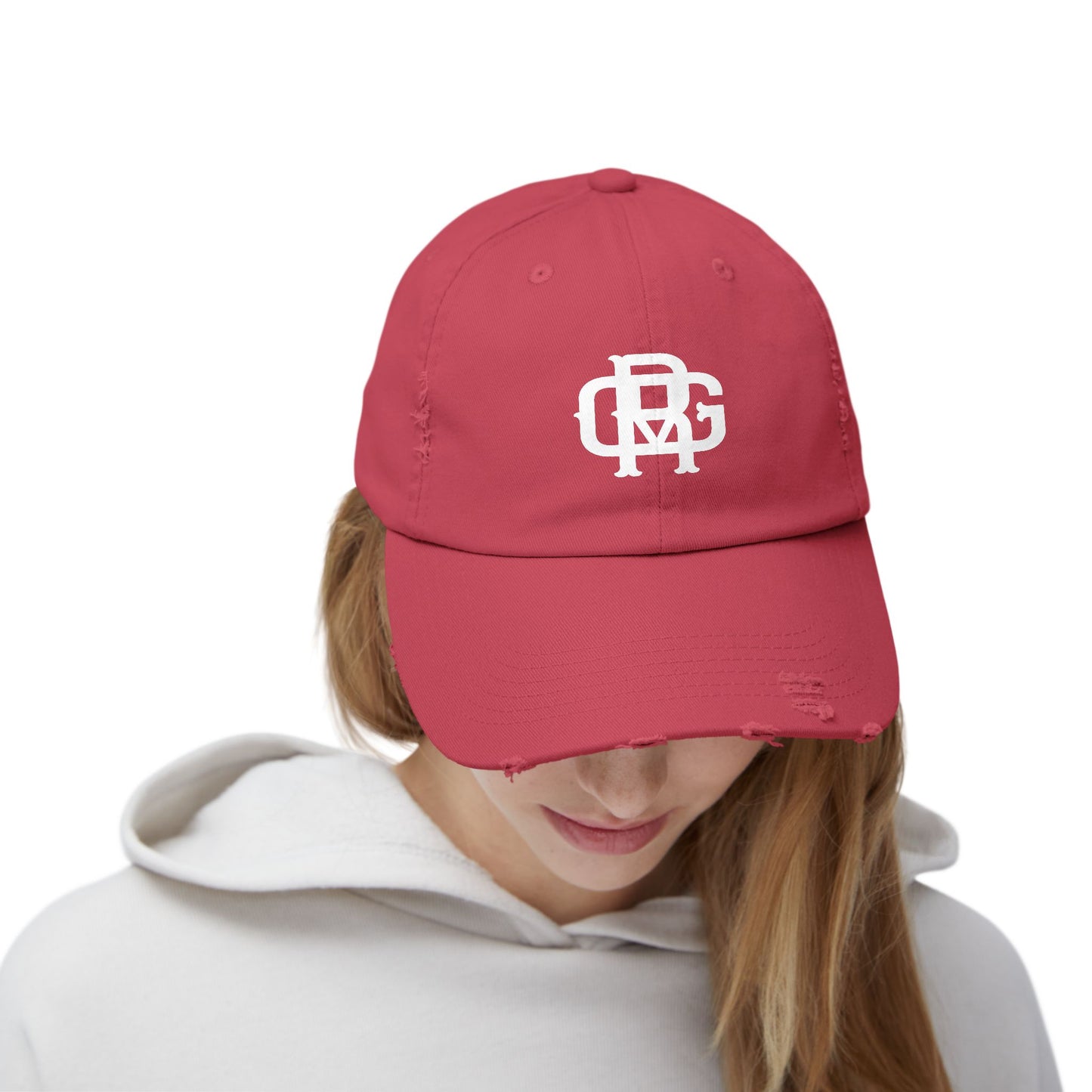 Distressed Black Dad Hat with White Interlocking Monogram