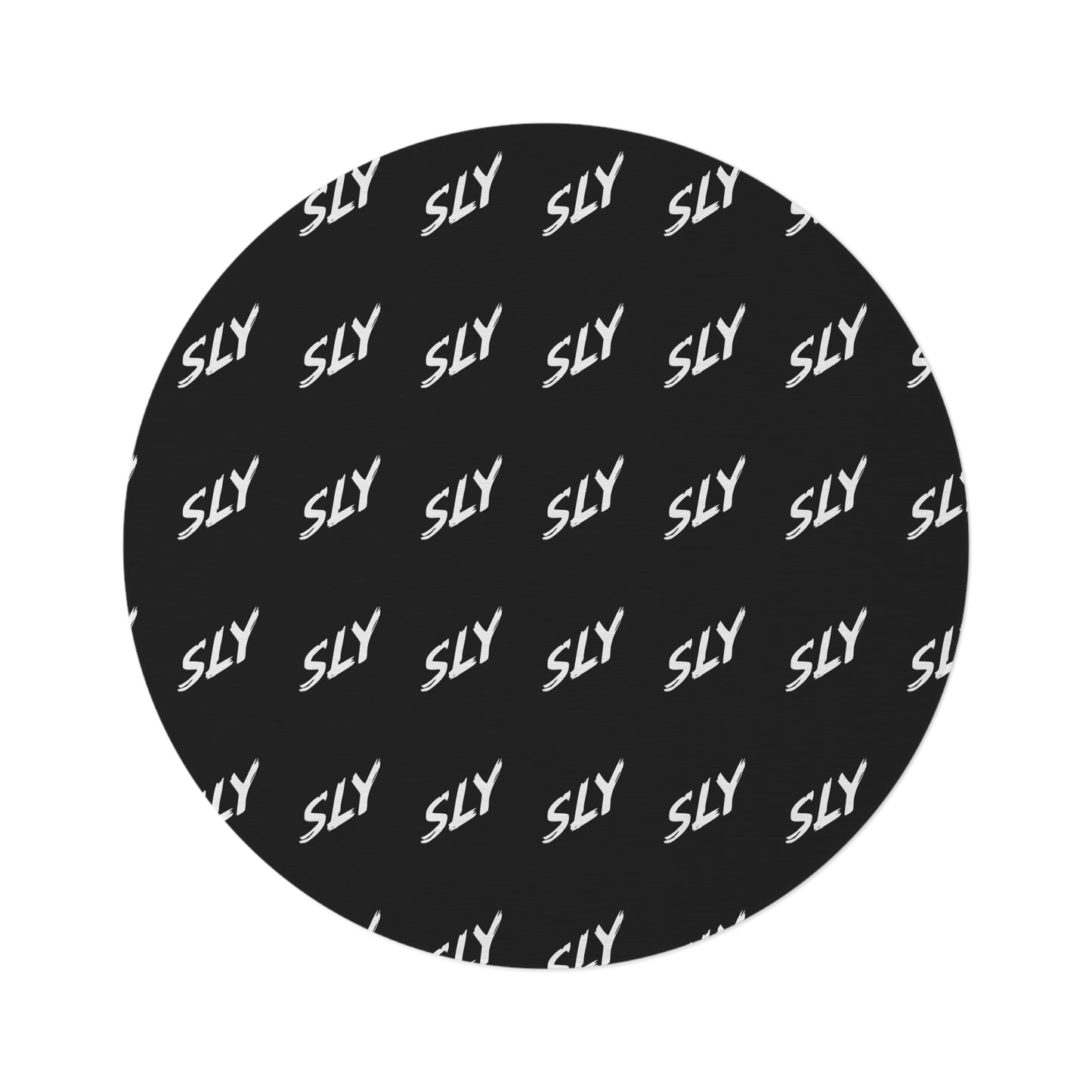 Sly Pattern Round Rug — Black Repeated "SLY" Accent Mat