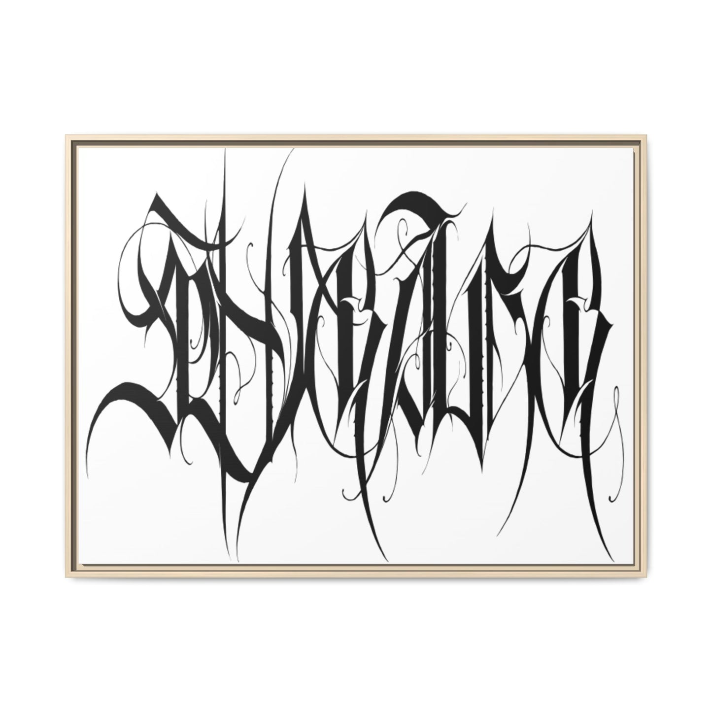 Framed Matte Canvas Art — Black Ambigram Calligraphy Print